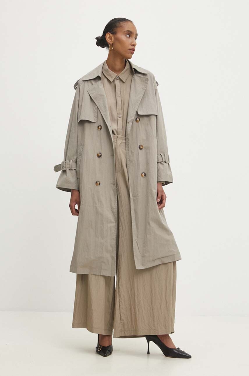 Тренч Answear Lab жіночий колір зелений перехідний oversize