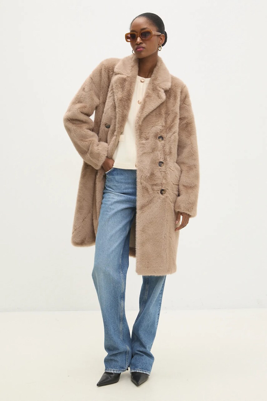 Пальто Answear Lab жіночий колір бежевий перехідний oversize