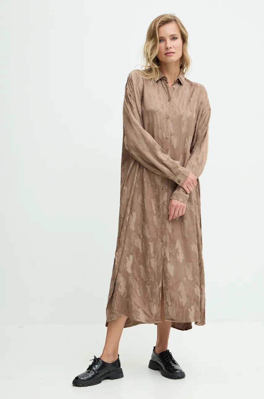 Сукня з шовком Answear Lab колір бежевий midi oversize