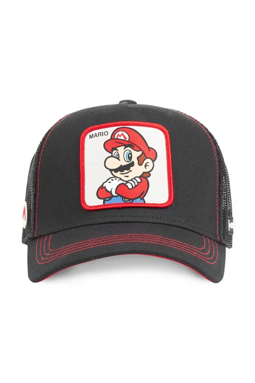 Шапка Capslab Super Mario колір чорний з аплікацією