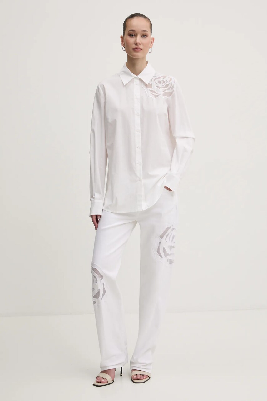 Бавовняна сорочка Blugirl Blumarine жіноча колір бежевий regular класичний комір RA5031.TS246