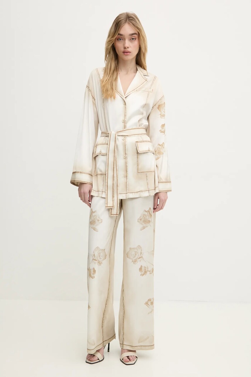 Штани Blugirl Blumarine жіночі колір бежевий широкі висока посадка RA5073.T3836