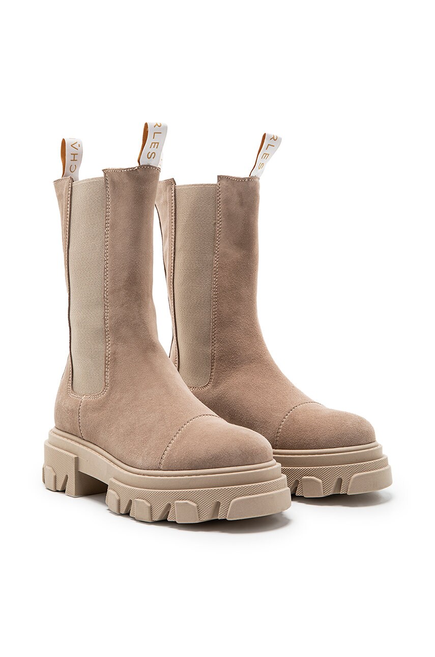 Замшеві черевики Charles Footwear жіночі колір бежевий на платформі